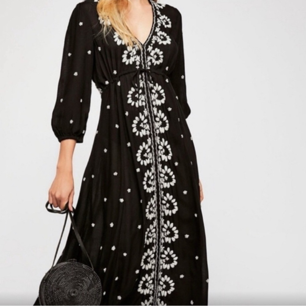 Free People Fable Black Floral Maxi Dress